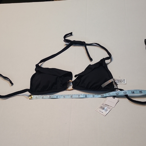 Shade & Shore Womens Black Halter String Bikini Top NWT Medium W/ Ruffle - Picture 6 of 8